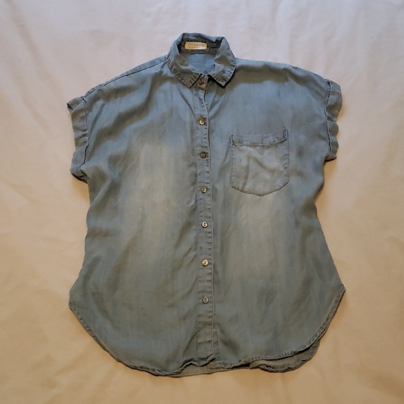 Faux Denim Collared Shirt - Picture 1 of 4